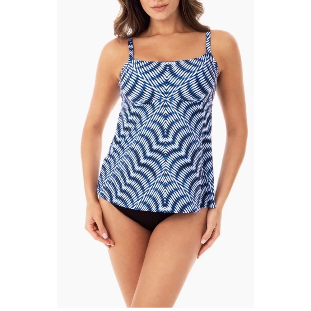 MIRACLESUIT Size 12 Hypnotique Kami Tankini Top Blue White Swimwear Slimming NEW